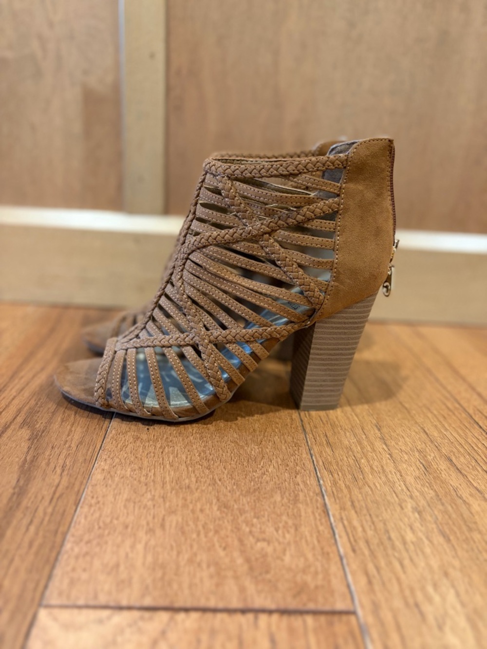 Braided Strappy Block Heel Sandal - Brown